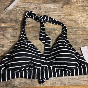 Lands' End Black and White Striped Swim Top